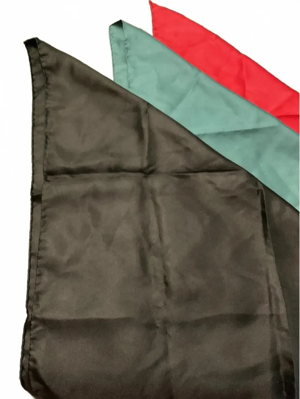 Set of 3 Silk Hand rolled Square Scarves in Black, Red, and Teal